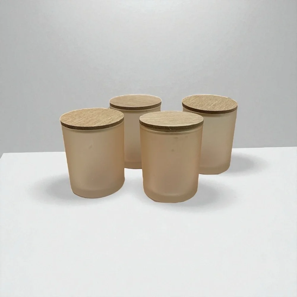 4 Small Glass with Wood Lid Storage Containers 3